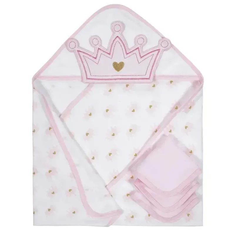 Gerber Baby Bath Towels*- 4Pc Terry Hooded Towel & Washcloths Set Girl One Size, Princess