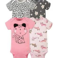 Gerber Baby Onesies & Bodysuits*- 4Pk Baby Short Sleeve Onesies - Girl Leopard