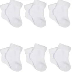 Gerber Baby Gloves & Socks*- 6Pk Terry Wiggle Proof Socks, 0/3M, White