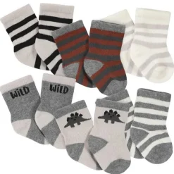 Gerber Baby Gloves & Socks*- 6Pk Wiggle Proof Jersey Crew Socks Boy Dino, 0/3M