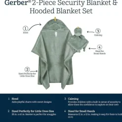 Gerber Baby Bath Towels*Bedding - 2Pc Security Blanket & Hooded Blanket Set, Boy Dino Time
