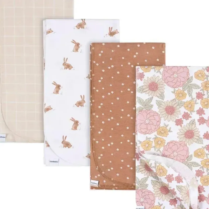 Gerber Blankets & Quilts*Bedding - 4Pk Flannels, Girl Retro Floral