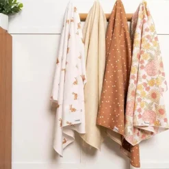 Gerber Blankets & Quilts*Bedding - 4Pk Flannels, Girl Retro Floral