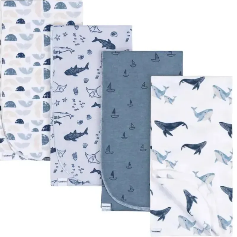 Gerber Blankets & Quilts*Bedding - 4Pk Flannel Blanket, Whale