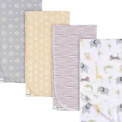 Gerber Blankets & Quilts*Bedding - 4Pk Flannel Blanket, Neutral Animals