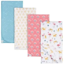 Gerber Blankets & Quilts*Bedding - 4Pk Flannels, Flamingo