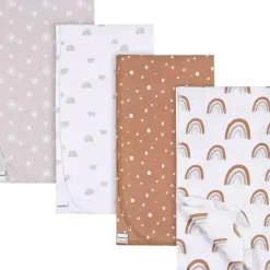 Gerber Blankets & Quilts*Bedding - 4Pk Flannel Blanke, Boho Rainbow