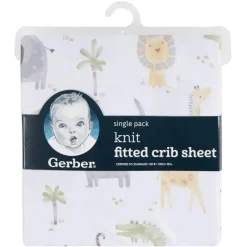 Gerber Crib & Bed Sheets*Bedding - 1Pk Knit Crib Sheet, Neutral Animals + Geos Neutral