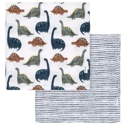 Gerber Blankets & Quilts*Bedding - 2Pk Muslin Blanket, Boy Dino Time
