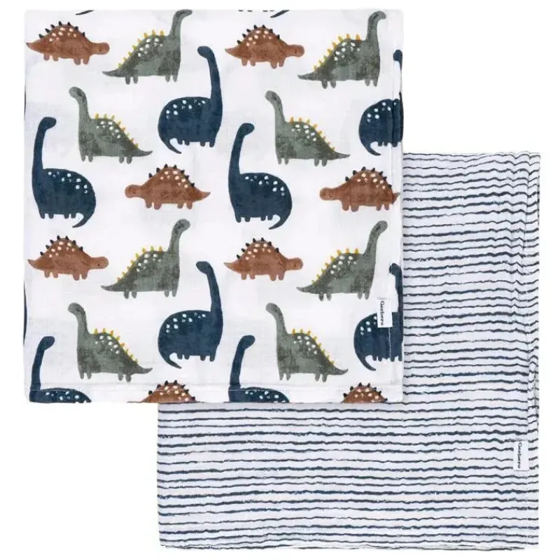 Gerber Blankets & Quilts*Bedding - 2Pk Muslin Blanket, Boy Dino Time