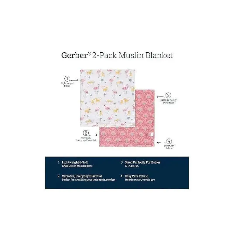Gerber Blankets & Quilts*Bedding - 2Pk Muslins Blankets, Girl Animal Geo Girl