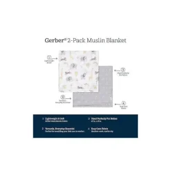 Gerber Blankets & Quilts*Bedding - 2Pk Muslin Blanket, Neutral Animals + Geos