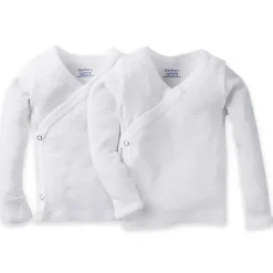 Gerber Baby Tops*2-pack White Side Snap Long Sleeve Shirt with Mitten Cuffs