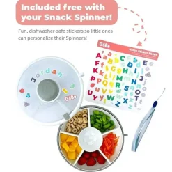 Gobe Food Storage*- Kids Original Snack Spinner Bundle with Hand Strap and Sticker Sheet, Grey