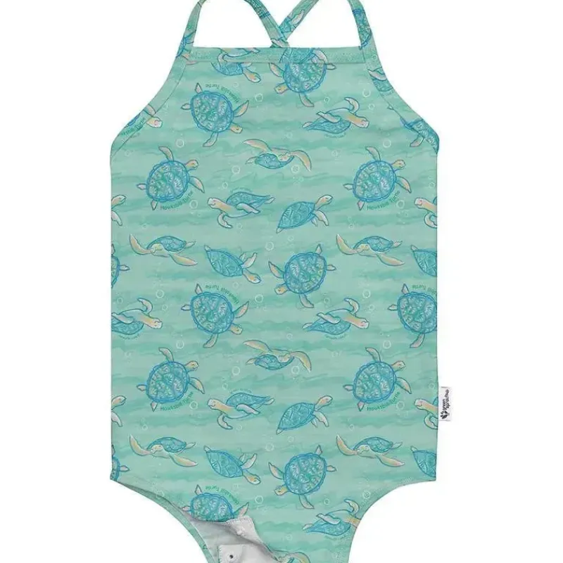 Iplay Baby Swimming Clothes*Green Sprouts - Baby Girl's Easy-Change Eco Swimsuit, Seafoam Hawksbill Turtle