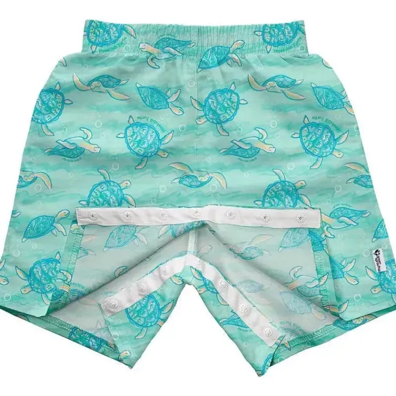 Iplay Baby Swimming Clothes*Green Sprouts - Easy-Change Eco Swim Trunks, Seafoam Hawksbill Turtle