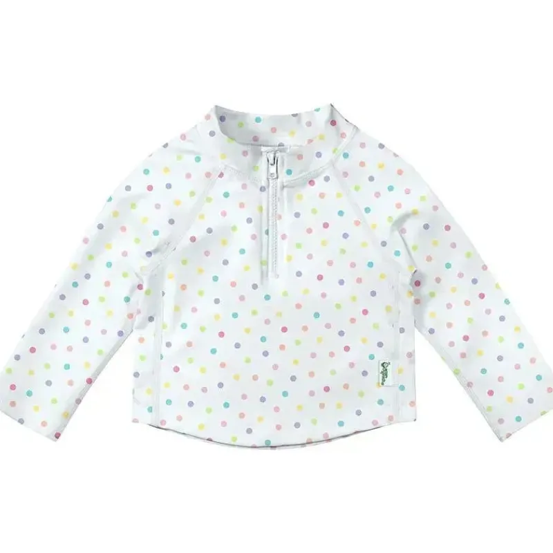 Iplay Baby Swimming Clothes*Green Sprouts - Long Sleeve Zip Rashguard Shirt, White Rainbow Dot
