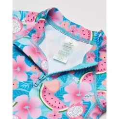 Iplay Baby Swimming Clothes*Green Sprouts - Long Sleeve Zip Rashguard Shirt, Aqua Tropical Fruit Floral
