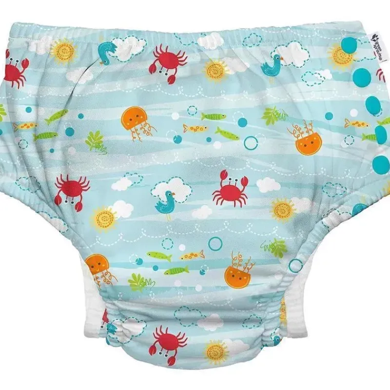 Iplay Swim Diapers*Green Sprouts - Reusable Eco Snap Swim Diaper, Light Aqua Sea Friends