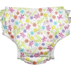 Iplay Swim Diapers*Green Sprouts - Reusable Eco Snap Ruffled Swim Diaper, White Turtle Floral
