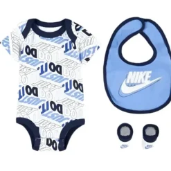 Haddad Baby Sets*- Nike Bodysuit Bib Booties 3 Pc Hosiery Little Kids, White/Blue