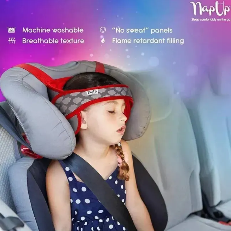 NapUp Car Seat Head Support & Strap Covers*Headovations (Nap Up) - Child Head Support for Car Seats, Red