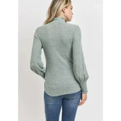 Hello Miz Maternity Tops*- Brushed Ribbed Hacci Maternity Mock Neck Top, Mint