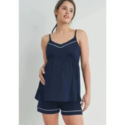 Hello Miz Nursing Bra & Intimate Apparel|Gift For Mom*- Cami Tank Top & Shorts Maternity Loungewear Set, Navy