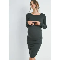 Hello Miz Dresses|Gift For Mom*- Double Layer Ruched Nursing Dress, Dark Green