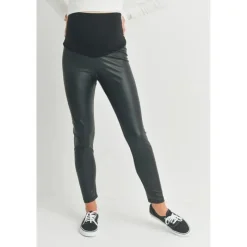 Hello Miz Pants & Shorts|Gift For Mom*- Faux Leather Maternity Over The Bump Leggings, Black