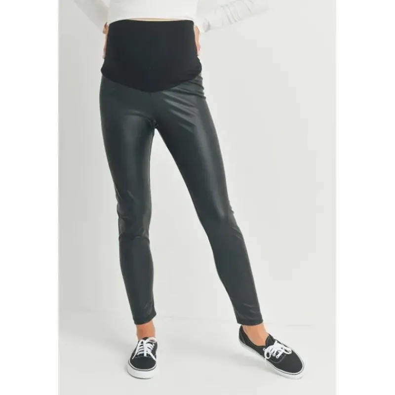 Hello Miz Pants & Shorts|Gift For Mom*- Faux Leather Maternity Over The Bump Leggings, Black
