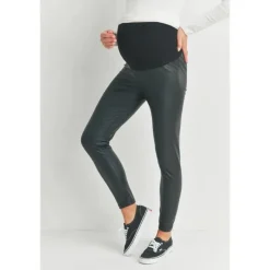 Hello Miz Pants & Shorts|Gift For Mom*- Faux Leather Maternity Over The Bump Leggings, Black