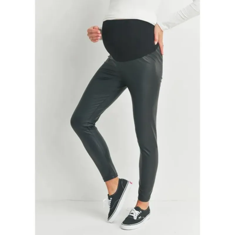 Hello Miz Pants & Shorts|Gift For Mom*- Faux Leather Maternity Over The Bump Leggings, Black
