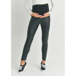 Hello Miz Pants & Shorts|Gift For Mom*- Faux Leather Maternity Over The Bump Leggings, Black