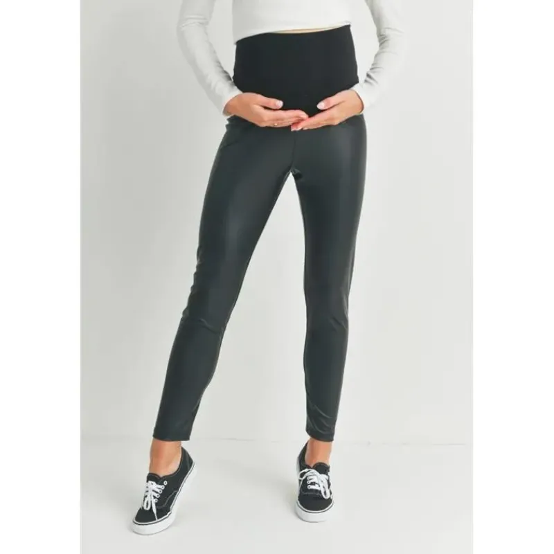 Hello Miz Pants & Shorts|Gift For Mom*- Faux Leather Maternity Over The Bump Leggings, Black