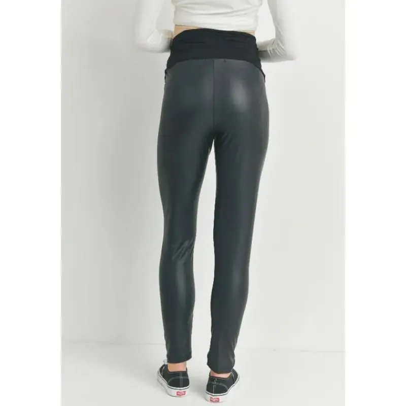 Hello Miz Pants & Shorts|Gift For Mom*- Faux Leather Maternity Over The Bump Leggings, Black