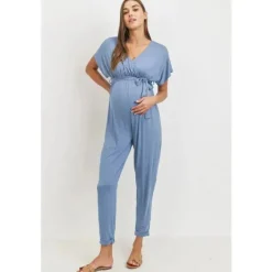 Hello Miz Pants & Shorts|Gift For Mom*- Kimono Sleeve Maternity Nursing Jogger Jumpsuit, Denim