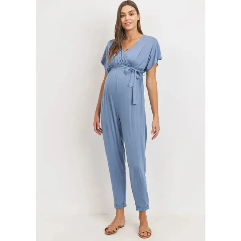 Hello Miz Dresses*- Kimono Sleeve Maternity Nursing Jumpsuit, Denim