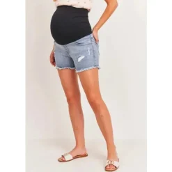 Hello Miz Pants & Shorts*- Maternity Denim Jean Shorts, Light Denim