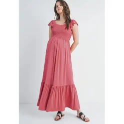 Hello Miz Dresses|Gift For Mom*- Off The Shoulder Maternity Ruffled Maxi Dress, Dark Rose