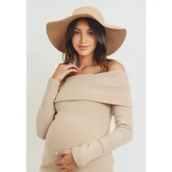 Hello Miz Dresses|Gift For Mom*- Ribbed Off The Shoulder Bodycon Maternity Dress, Sand