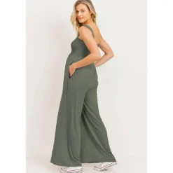 Hello Miz Dresses|Gift For Mom*- Sleeveless Smocked Maternity Wideleg Jumpsuit, Olive
