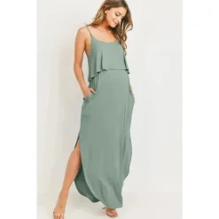 Hello Miz Dresses*- Solid Maternity Nursing Maxi Dress, Sage