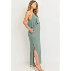 Hello Miz Dresses*- Solid Maternity Nursing Maxi Dress, Sage