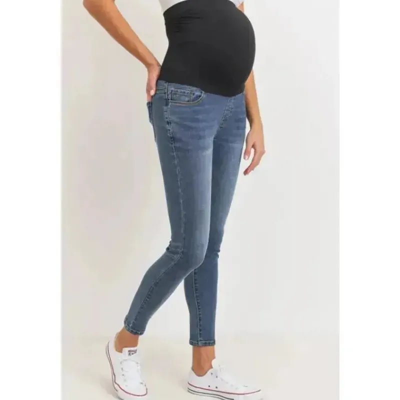 Hello Miz Pants & Shorts|Gift For Mom*- Stretch Maternity Skinny Jeans with Elastic Band, Dark Denim