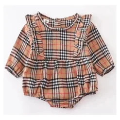 Honeydew Baby One-Pieces*- Beige Plaid Ruffle Baby Romper