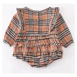 Honeydew Baby One-Pieces*- Beige Plaid Ruffle Baby Romper