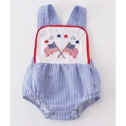 Honeydew Baby One-Pieces*- Blue Patriotic Flag Embroidery Boy Bubble