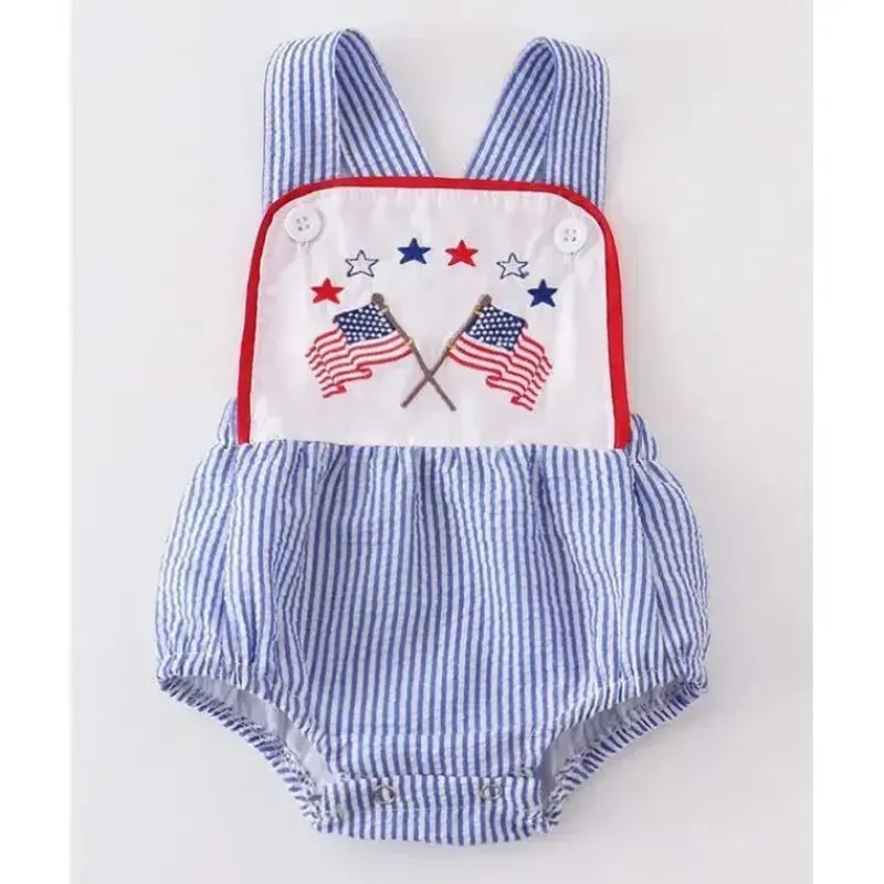 Honeydew Baby One-Pieces*- Blue Patriotic Flag Embroidery Boy Bubble
