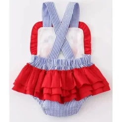 Honeydew Baby One-Pieces*- Blue Patriotic Seersucker Flag Embroidery Girl Bubble